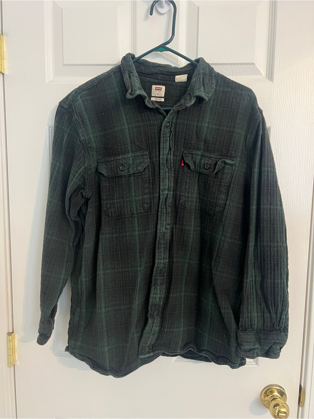 Levi’s XL Green Black Plaid Heavyweight Flannel Shirt 100% Cotton Relaxed Fit